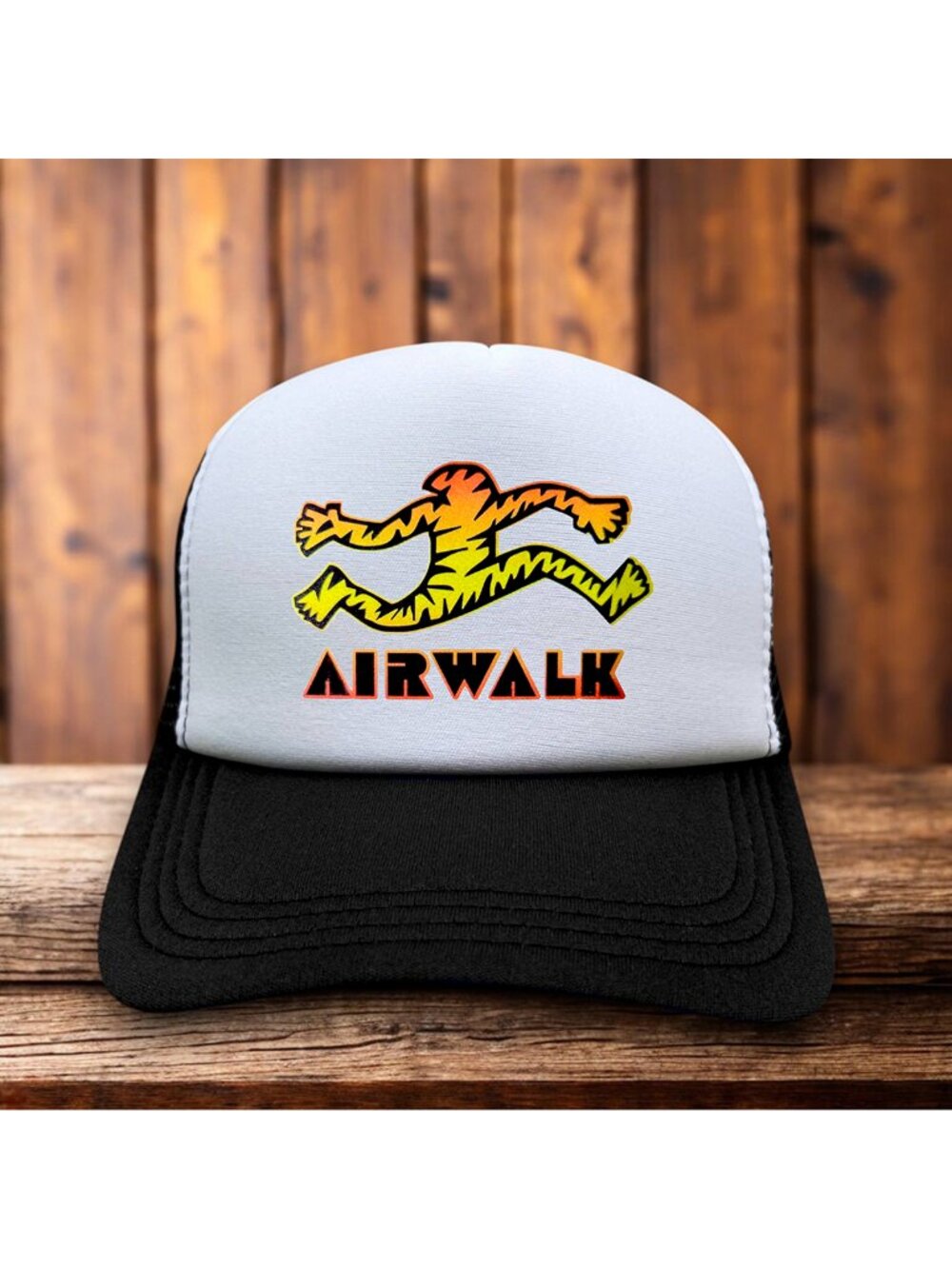 Airwalk Mens Trucker Hat Black Snapback Retro 80s Skateboard Streetwear Ball Cap